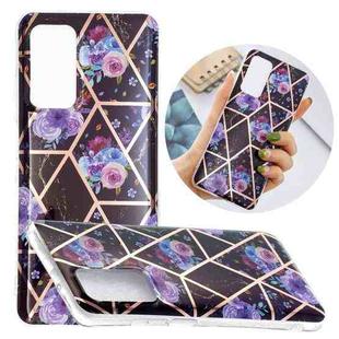 For Samsung Galaxy A32 5G Flat Plating Splicing Gilding Protective Case(Black Background Flower Matching Color)