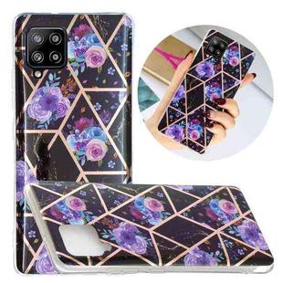 For Samsung Galaxy A42 5G Flat Plating Splicing Gilding Protective Case(Black Background Flower Matching Color)