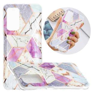 For Samsung Galaxy A52 5G / 4G Flat Plating Splicing Gilding Protective Case(Purple White Marble Color Matching)