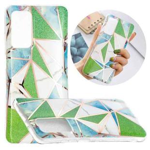 For Samsung Galaxy A52 5G / 4G Flat Plating Splicing Gilding Protective Case(Green Triangle Body Color Matching)