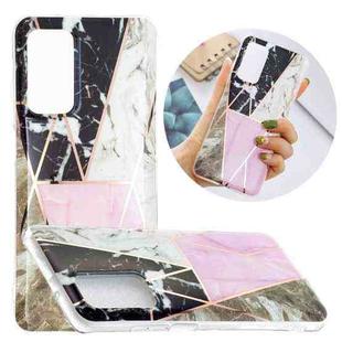 For Samsung Galaxy A72 5G / 4G Flat Plating Splicing Gilding Protective Case(Grey Pink White Marble Color Matching)