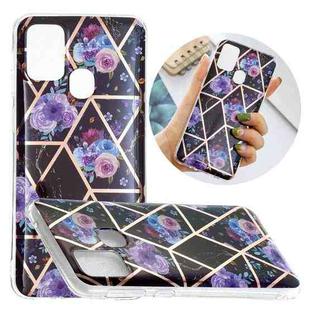 For Samsung Galaxy M31 Flat Plating Splicing Gilding Protective Case(Black Background Flower Matching Color)