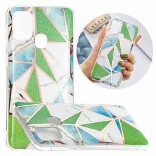 For Samsung Galaxy M31 Flat Plating Splicing Gilding Protective Case(Green Triangle Body Color Matching)