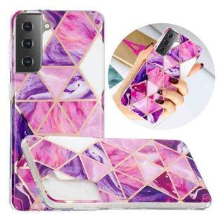 For Samsung Galaxy S21 5G Flat Plating Splicing Gilding Protective Case(Rose Red Purple Color Matching)