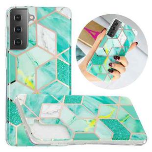 For Samsung Galaxy S21 5G Flat Plating Splicing Gilding Protective Case(Green Glitter Color Matching)