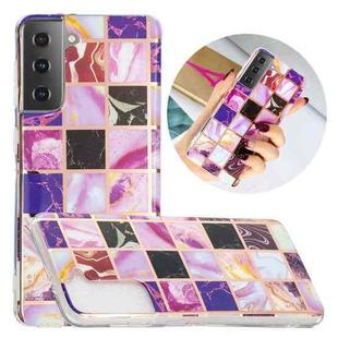 For Samsung Galaxy S21 5G Flat Plating Splicing Gilding Protective Case(Square Color Matching)