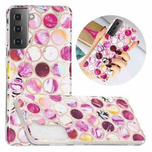 For Samsung Galaxy S21 5G Flat Plating Splicing Gilding Protective Case(Round Color Matching)