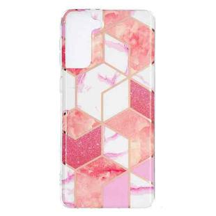 For Samsung Galaxy S21+ 5G Flat Plating Splicing Gilding Protective Case(Cherry Glitter Color Matching)