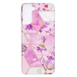 For Samsung Galaxy S21+ 5G Flat Plating Splicing Gilding Protective Case(Purple Flowers Color Matching)