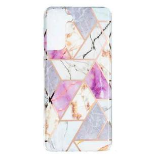For Samsung Galaxy S21+ 5G Flat Plating Splicing Gilding Protective Case(Purple White Marble Color Matching)