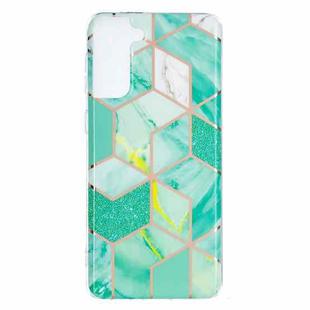 For Samsung Galaxy S21+ 5G Flat Plating Splicing Gilding Protective Case(Green Glitter Color Matching)
