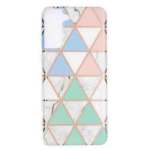 For Samsung Galaxy S21+ 5G Flat Plating Splicing Gilding Protective Case(Blue White Green Pink Color Matching)