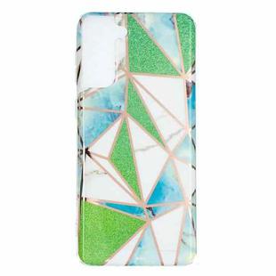 For Samsung Galaxy S21+ 5G Flat Plating Splicing Gilding Protective Case(Green Triangle Body Color Matching)