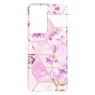For Samsung Galaxy S21 Ultra 5G Flat Plating Splicing Gilding Protective Case(Purple Flowers Color Matching)