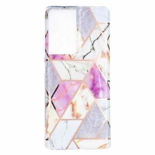 For Samsung Galaxy S21 Ultra 5G Flat Plating Splicing Gilding Protective Case(Purple White Marble Color Matching)