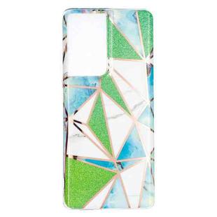 For Samsung Galaxy S21 Ultra 5G Flat Plating Splicing Gilding Protective Case(Green Triangle Body Color Matching)
