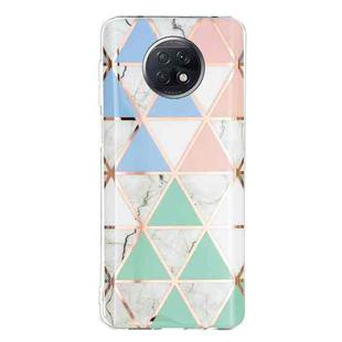 For Xiaomi Redmi Note 9T Flat Plating Splicing Gilding Protective Case(Blue White Green Pink Color Matching)
