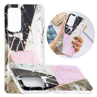 For Xiaomi Mi 10T Pro 5G Flat Plating Splicing Gilding Protective Case(Grey Pink White Marble Color Matching)