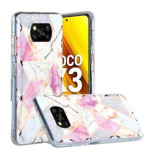 For Xiaomi Poco X3 Flat Plating Splicing Gilding Protective Case(Purple White Marble Color Matching)