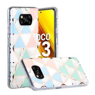 For Xiaomi Poco X3 Flat Plating Splicing Gilding Protective Case(Blue White Green Pink Color Matching)