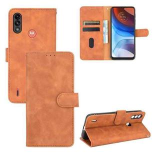 For Motorola Moto E7 Power Solid Color Skin Feel Magnetic Buckle Horizontal Flip Calf Texture PU Leather Case with Holder & Card Slots & Wallet(Brown)