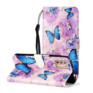 For Motorola Moto G9 Plus Oil Embossed Coloured Drawing Pattern Horizontal Flip PU Leather Case with Holder & Card Slots & Wallet(Purple Flower Butterfly)