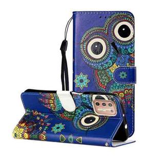 For Motorola Moto G9 Plus Oil Embossed Coloured Drawing Pattern Horizontal Flip PU Leather Case with Holder & Card Slots & Wallet(Blue Owl)