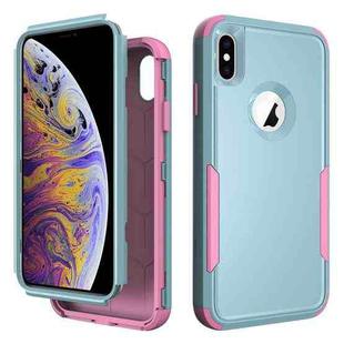 For iPhone XS Max TPU + PC Shockproof Protective Case(Grey Green + Pink)