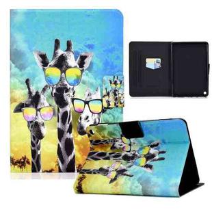 For Amazon Kindle HD 8 (2020) Electric Pressed TPU Colored Drawing Horizontal Flip Leather Case with Holder & Pen Slot(Glasses Giraffe)