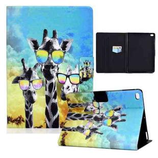 Electric Pressed TPU Colored Drawing Horizontal Flip Leather Case with Holder & Pen Slot For iPad 5 / 6 / 8 / 9(Glasses Giraffe)