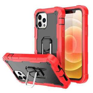 For iPhone 12 / 12 Pro PC + Rubber 3-layers Shockproof Protective Case with Rotating Holder(Red + Black)