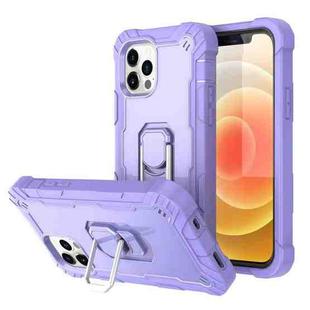 For iPhone 12 mini PC + Rubber 3-layers Shockproof Protective Case with Rotating Holder (Purple)