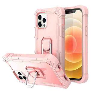 For iPhone 12 Pro Max PC + Rubber 3-layers Shockproof Protective Case with Rotating Holder(Rose Gold)