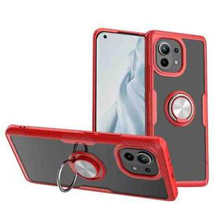 For Xiaomi Mi 11 Shockproof Transparent TPU + Acrylic Protective Case with Ring Holder(Red)