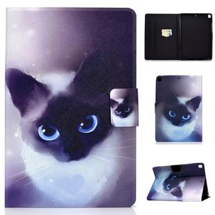 For iPad 10.2 2021 / 2020 / 2019 Colored Drawing Horizontal Flip Leather Case with Holder & Card Slots & Sleep / Wake-up Function(Blue Eyed Cat)