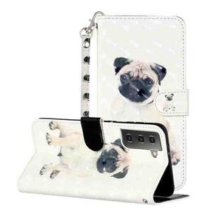 For Samsung Galaxy S21 5G 3D Pattern Horizontal Flip Leather Case with Holder & Card Slots & Wallet & Lanyard(Pug)