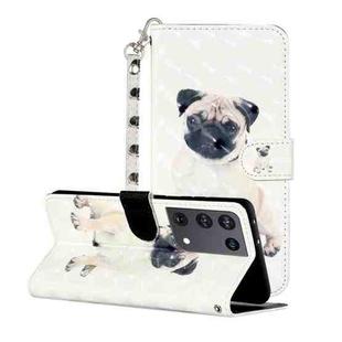 For Samsung Galaxy S21 Ultra 5G 3D Pattern Horizontal Flip Leather Case with Holder & Card Slots & Wallet & Lanyard(Pug)