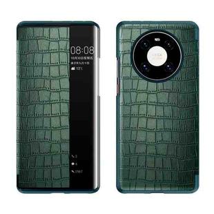 For Huawei Mate 40 Pro Crocodile Texture Display Window Horizontal Flip Leather Case(Green)