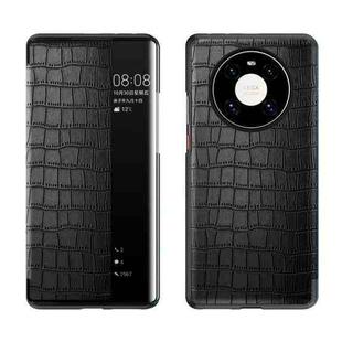 For Huawei Mate 40 Pro Crocodile Texture Display Window Horizontal Flip Leather Case(Black)