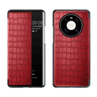 For Huawei Mate 40 Pro Crocodile Texture Display Window Horizontal Flip Leather Case(Red)