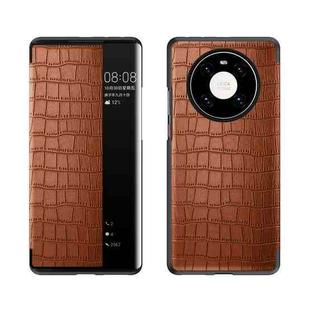 For Huawei Mate 40 Pro Crocodile Texture Display Window Horizontal Flip Leather Case(Brown)