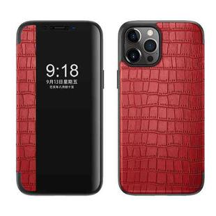 For iPhone 12 Pro Max Crocodile Texture Display Window Horizontal Flip Leather Case(Red)