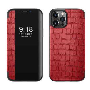 For iPhone 12 mini Crocodile Texture Display Window Horizontal Flip Leather Case (Red)