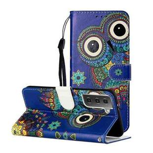 For Samsung Galaxy S21 5G Oil Embossed Coloured Drawing Pattern Horizontal Flip PU Leather Case with Holder & Card Slots & Wallet & Lanyard(Blue Owl)
