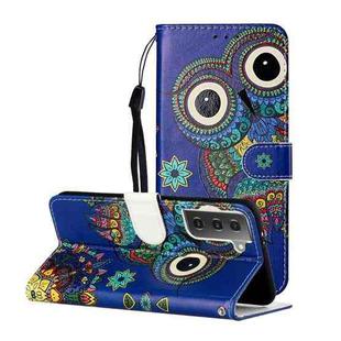 For Samsung Galaxy S21+ 5G Oil Embossed Coloured Drawing Pattern Horizontal Flip PU Leather Case with Holder & Card Slots & Wallet & Lanyard(Blue Owl)