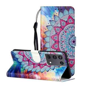 For Samsung Galaxy S21 Ultra 5G Oil Embossed Coloured Drawing Pattern Horizontal Flip PU Leather Case with Holder & Card Slots & Wallet & Lanyard(Half Sunflower)