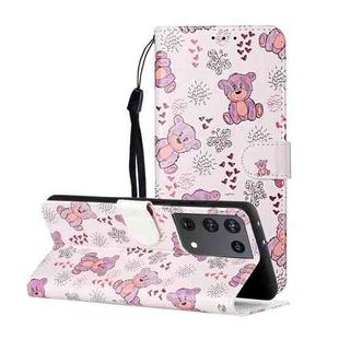 For Samsung Galaxy S21 Ultra 5G Oil Embossed Coloured Drawing Pattern Horizontal Flip PU Leather Case with Holder & Card Slots & Wallet & Lanyard(Little Bear)