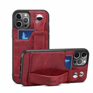 TPU + PU Leather Shockproof Protective Case with Card Slots and Hand Strap For Apple iPhone 12 Pro Max(Red)