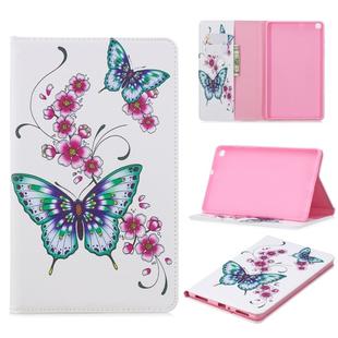 For Galaxy Tab A 8.0 (2019) T290 Colored Drawing Pattern Horizontal Flip Leather Case with Holder & Card Slots & Wallet(Peach Blossom and Butterfly)