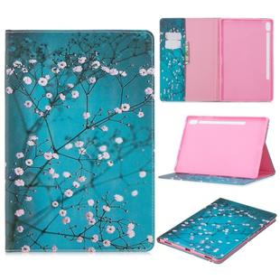 For Galaxy Tab S6 T860 / T865 Colored Drawing Pattern Horizontal Flip Leather Case with Holder & Card Slots & Wallet(Plum Blossom)